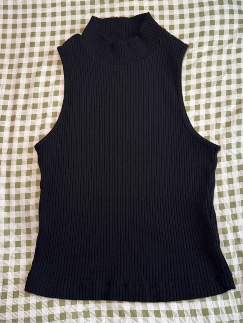 Black Ribbed Sleeveless Mock Neck Top